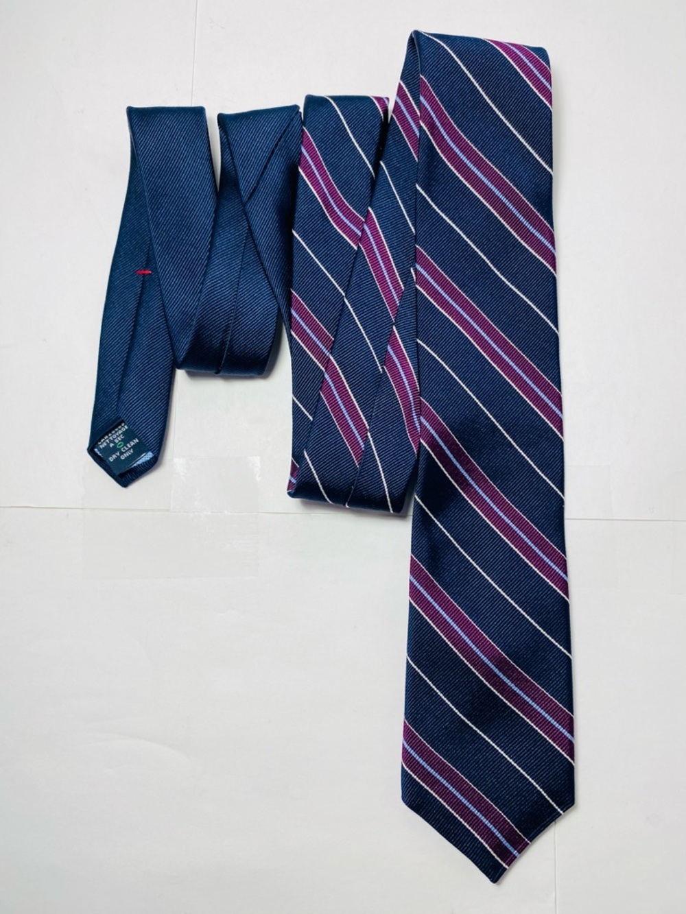 Tommy Hilfiger Silk Tie Navy Blue Burgundy Light Blue Striped Geometric USA